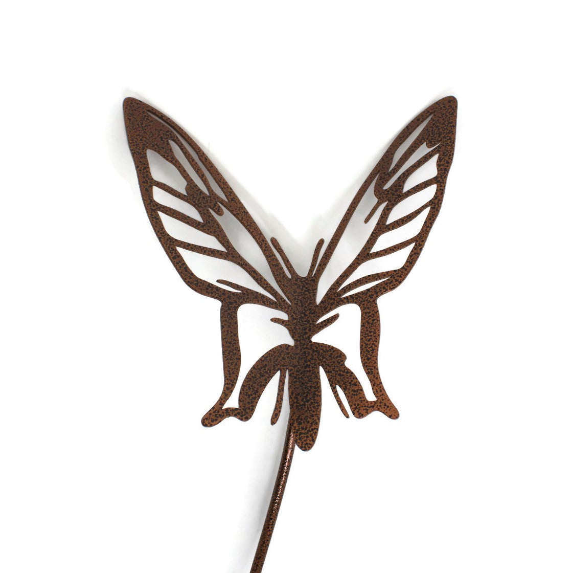 Metal butterfly garden stake in copper powder coat