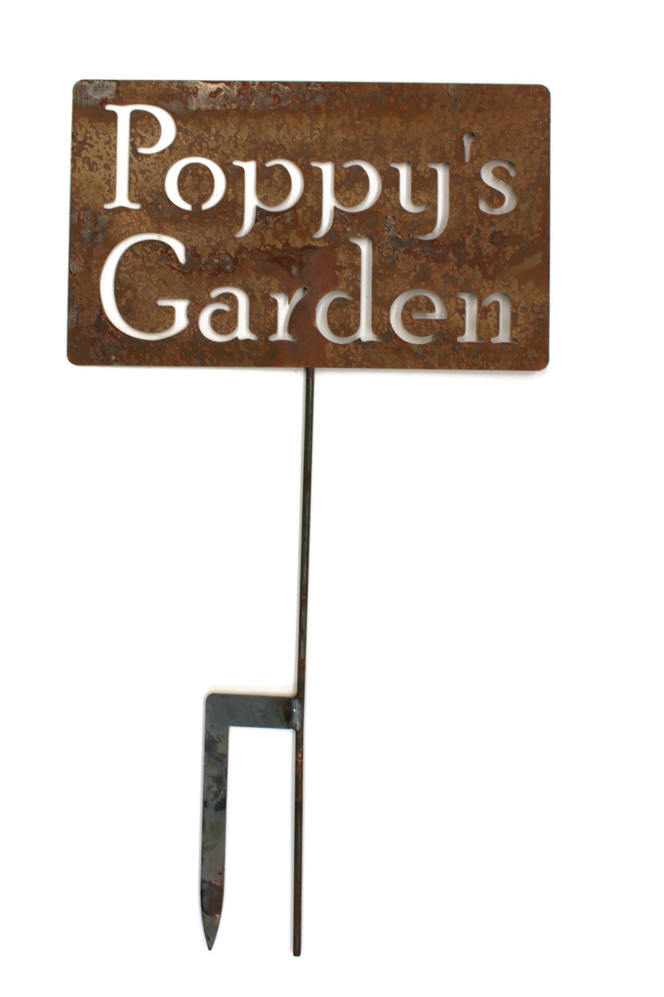 Poppy's Garden large rusty garden stake sign