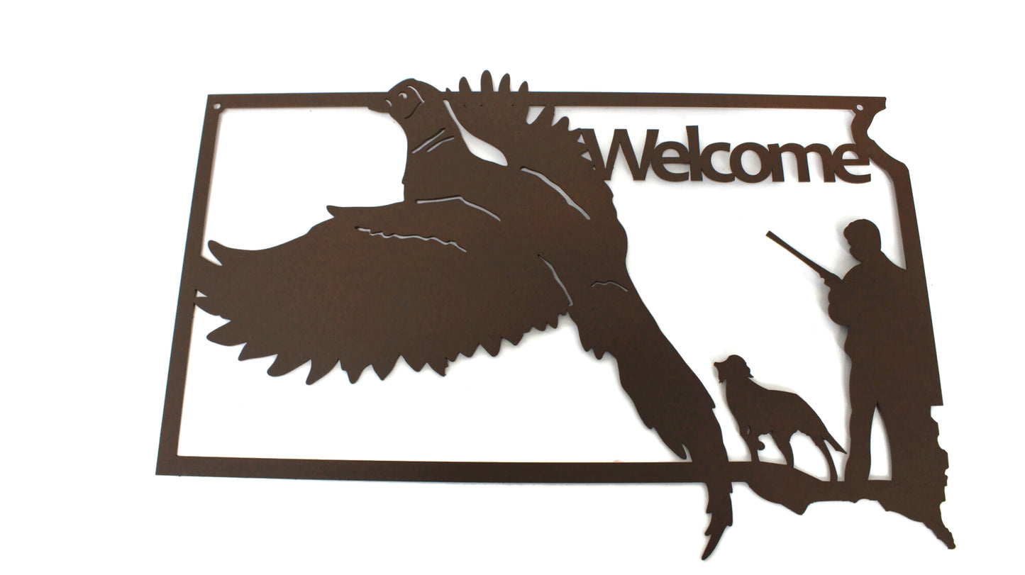 South Dakota Pheasant Hunting Metal Wall Art Sign 22 Inches Wide