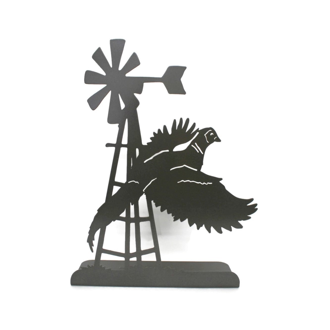 Windmill and Pheasant Free Standing Metal Decor 14.75 Inches Tall
