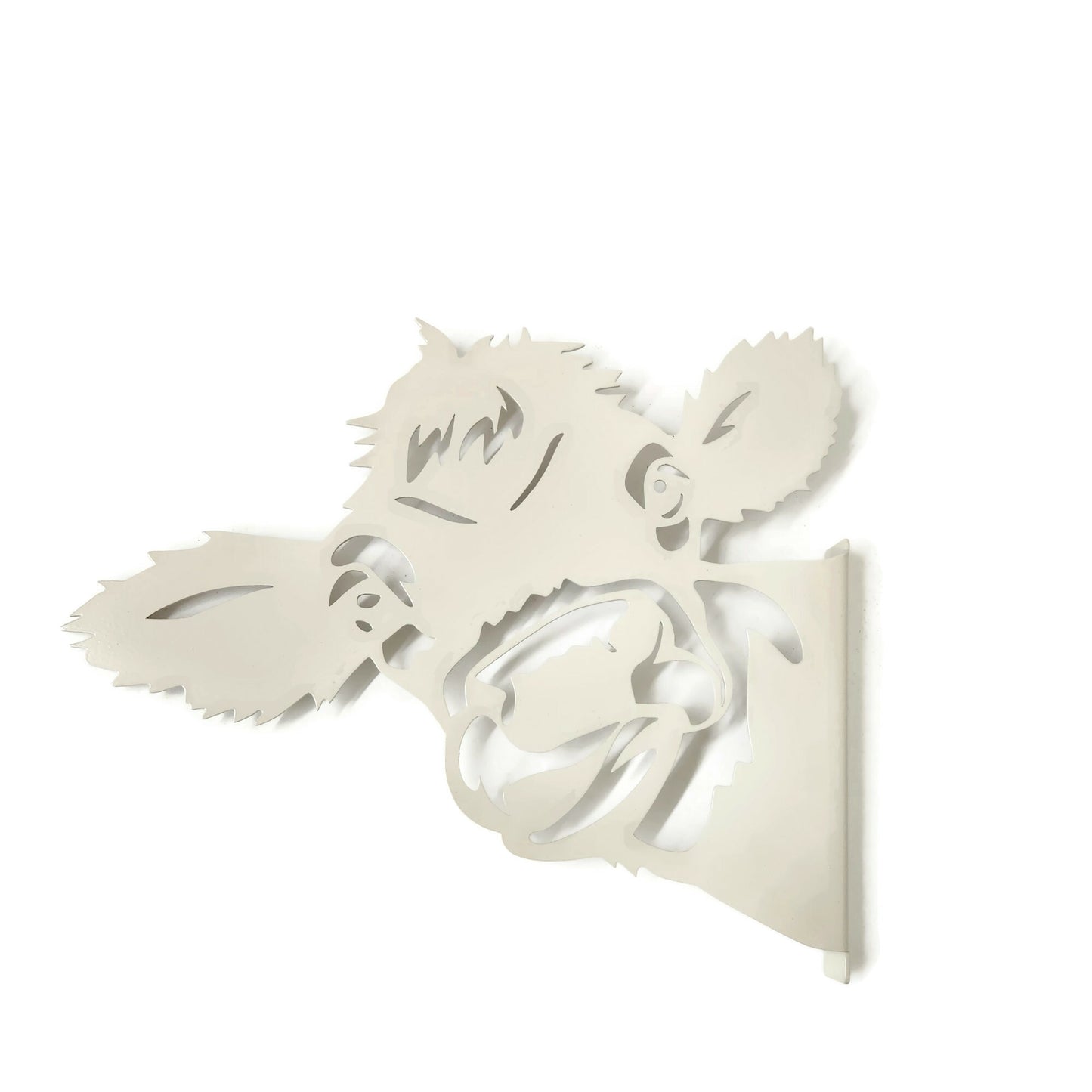 Cream powder coat metal cow peek a boo sign