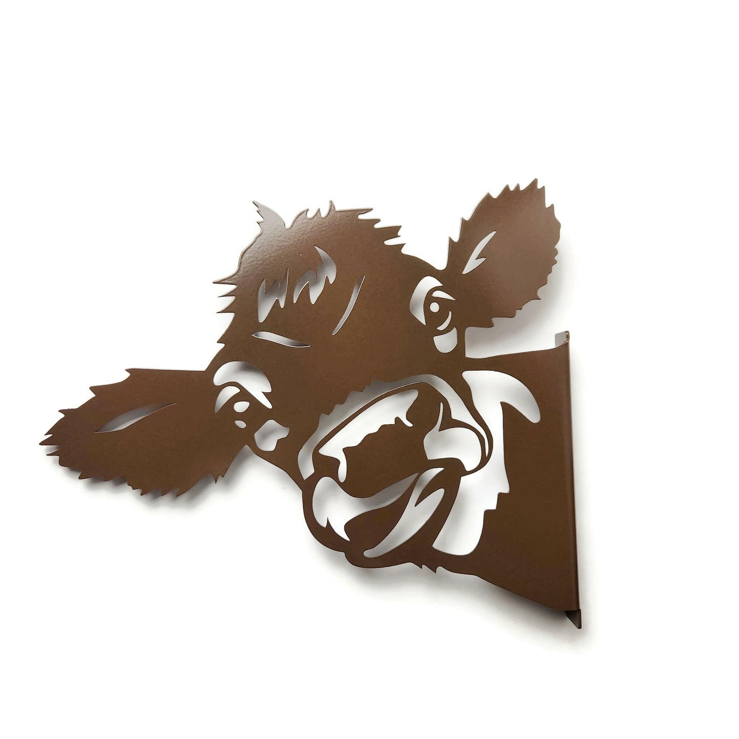 Brown powder coat metal cow peek a boo sign