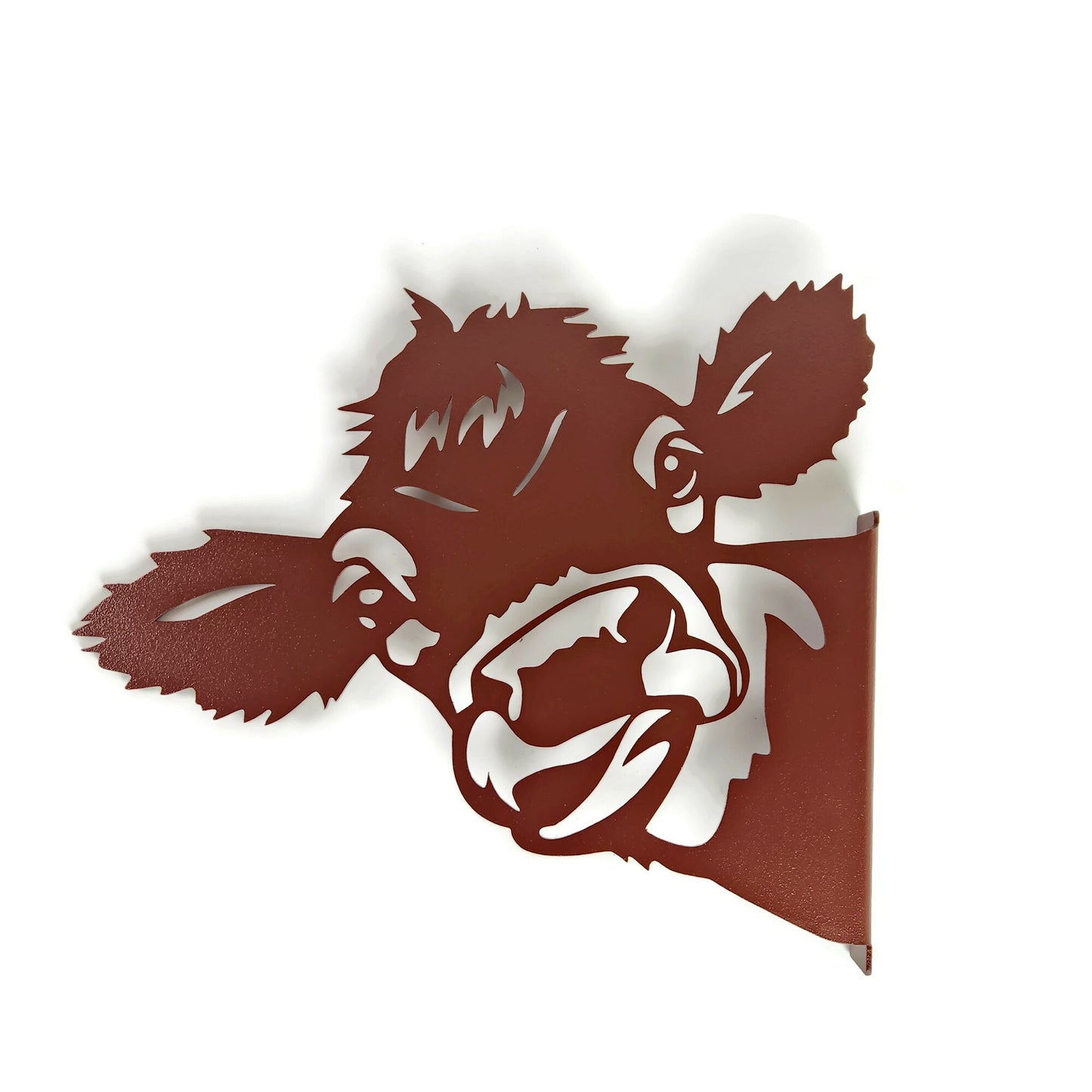 Brown powder coat metal cow peek a boo sign