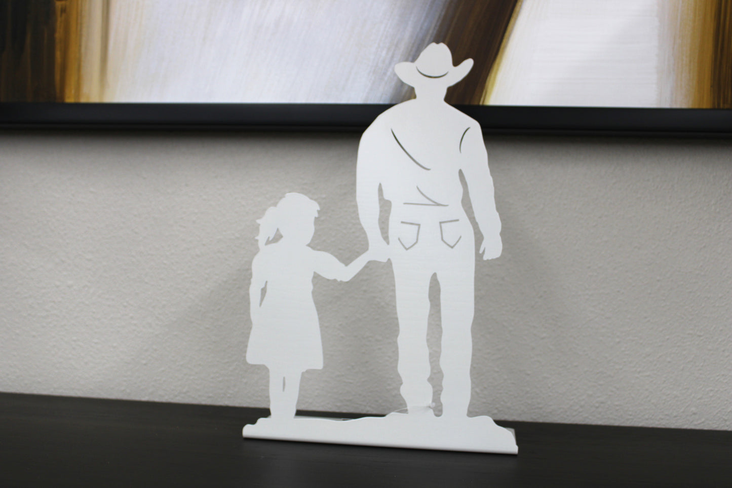 Cowboy and Daughter Tabletop Metal Decor 14.5 Inches Tall