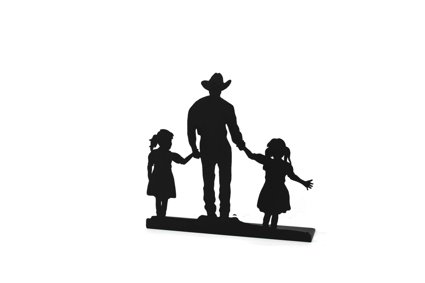 Cowboy and Two Daughters Metal Tabletop Decor 10 Inches Tall