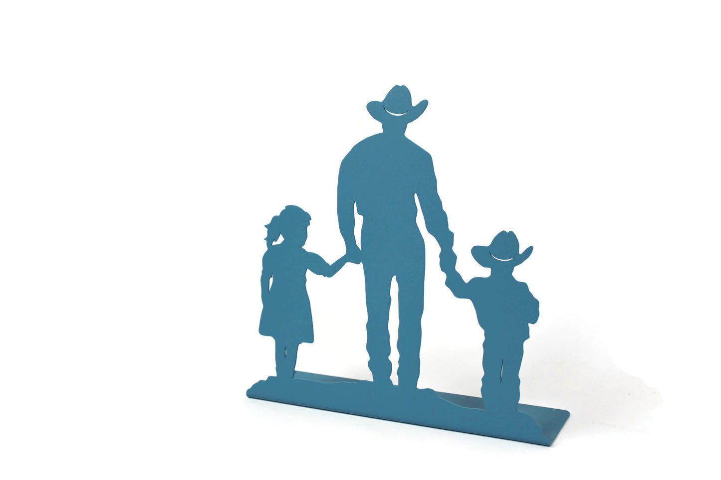 Cowboy and Kids Daughter and Son Metal Free Standing Decor 10 Inches Tall