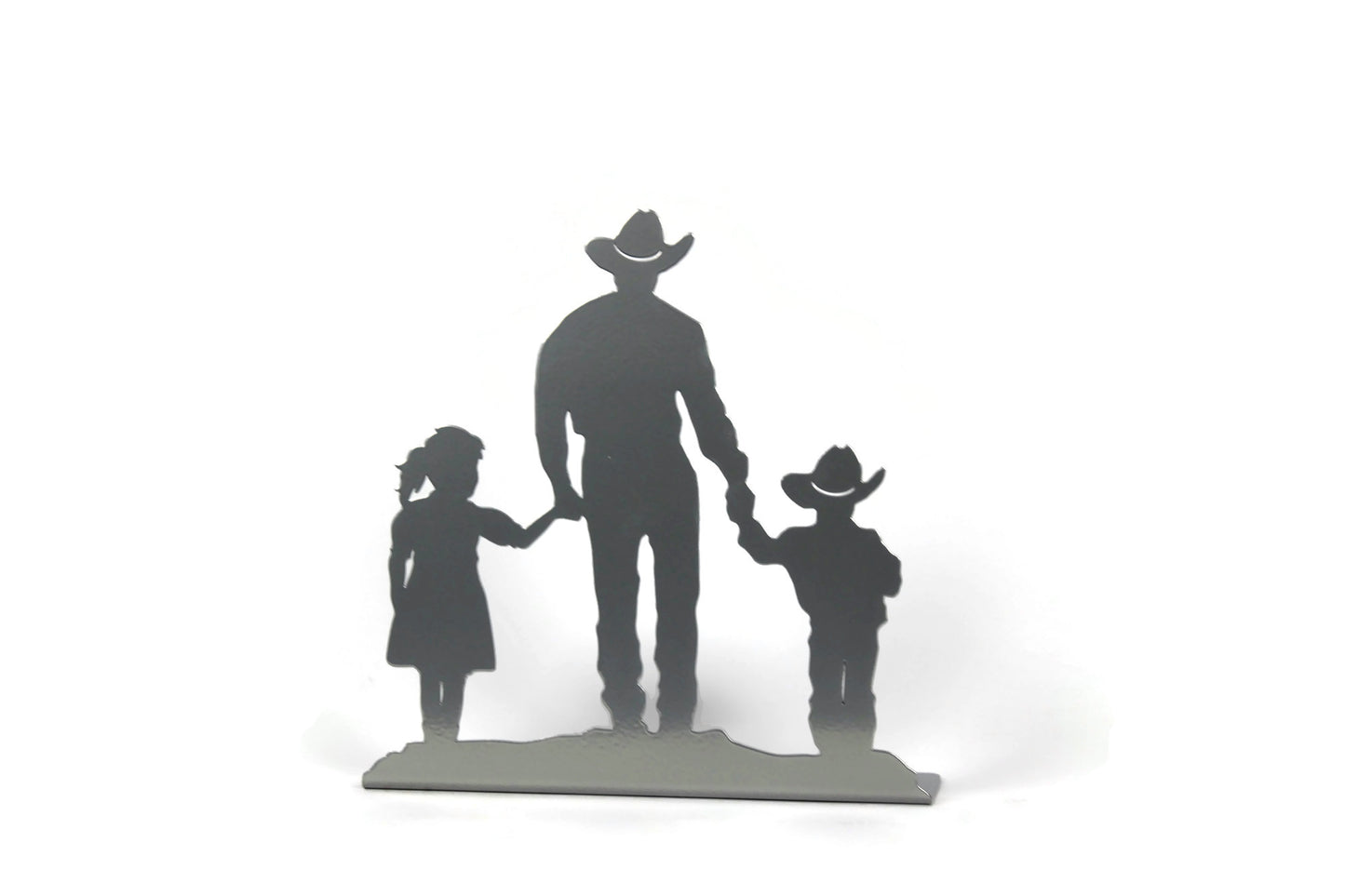Cowboy and Kids Daughter and Son Metal Free Standing Decor 10 Inches Tall