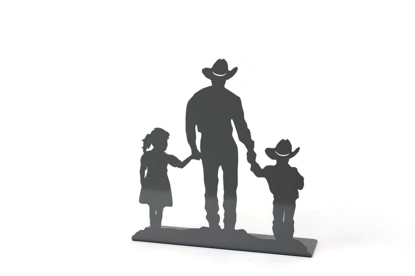 Cowboy and Kids Daughter and Son Metal Free Standing Decor 10 Inches Tall