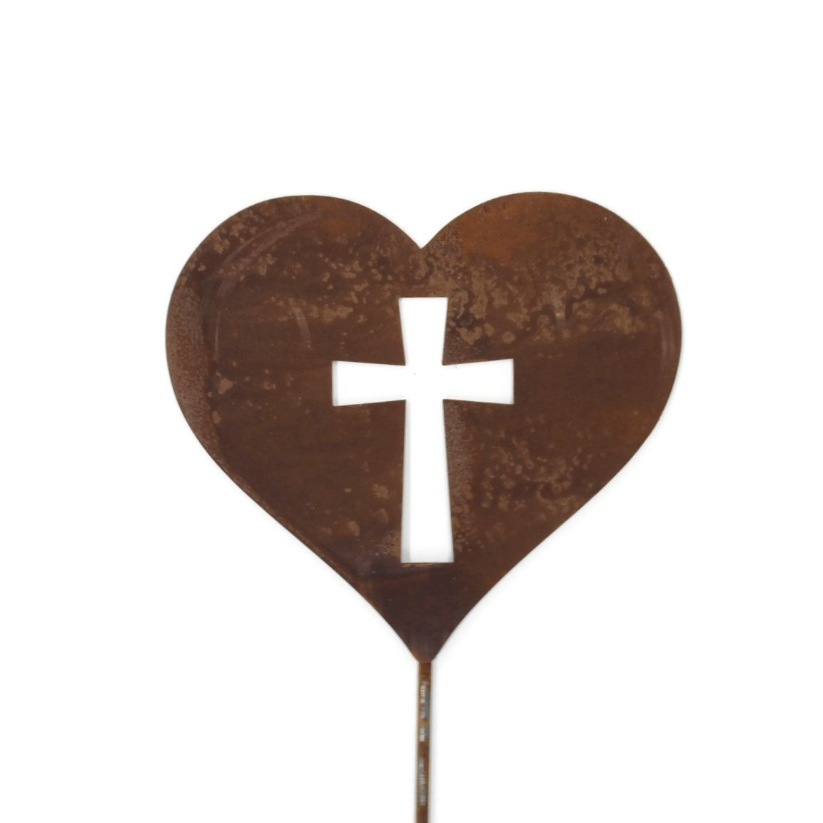 Religious Christian Cross Metal Heart Pet Memorial Stake 21 to 28 Inches Tall