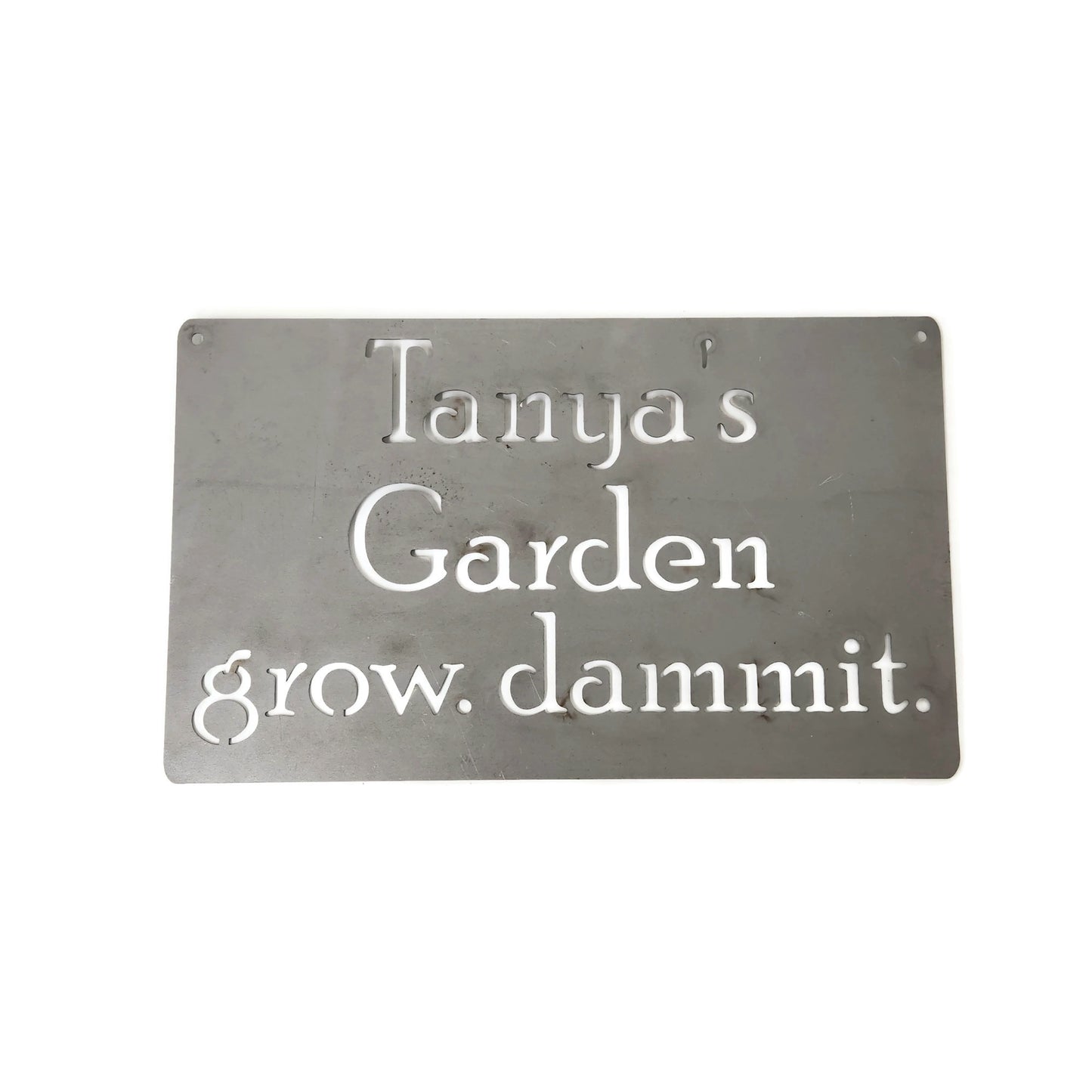 Metal Hanging Sign for Garden Custom Text 8 to 25 Inches Wide