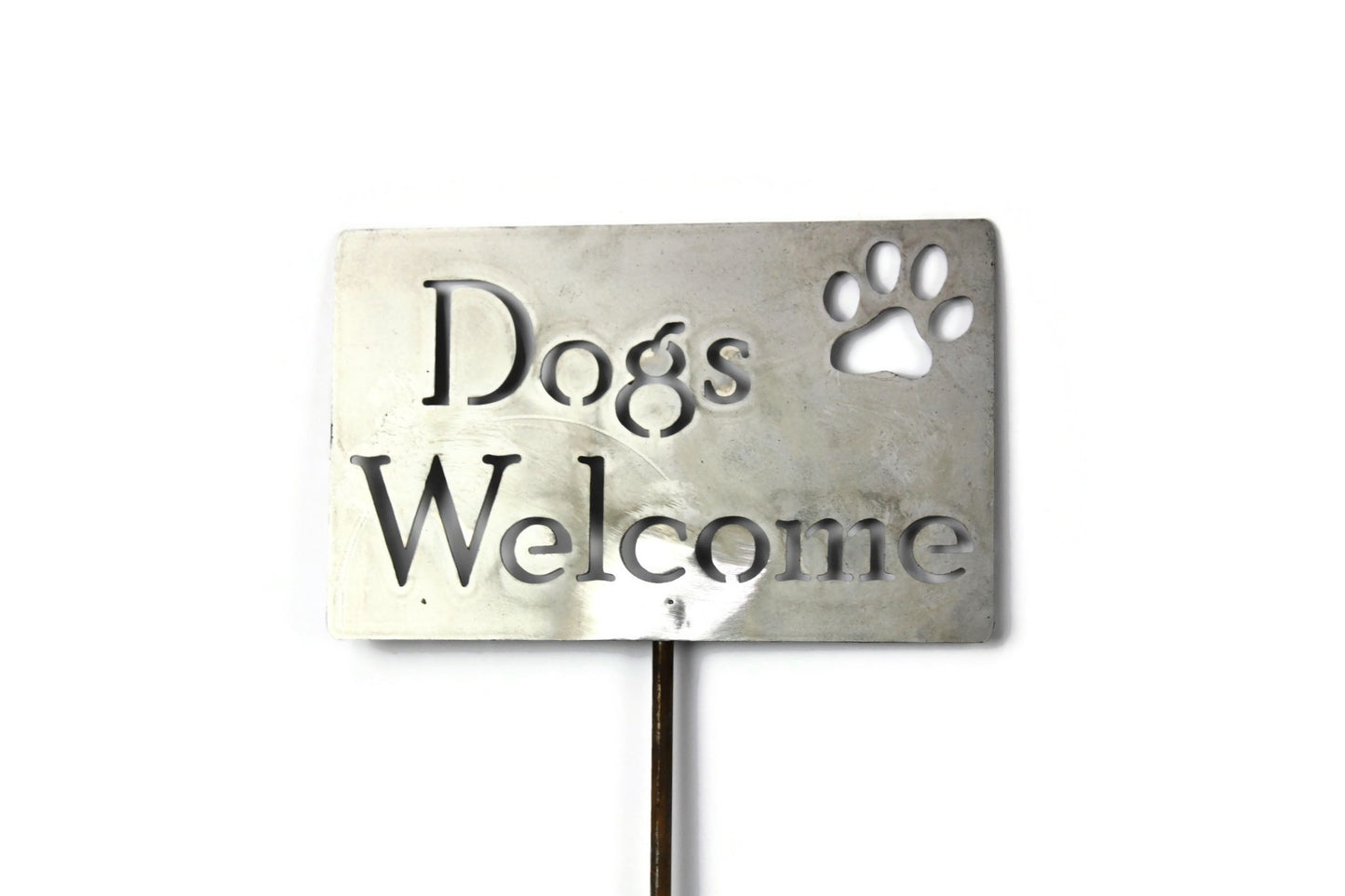 Dogs Welcome Metal Yard Sign 20 to 48 Inches Tall