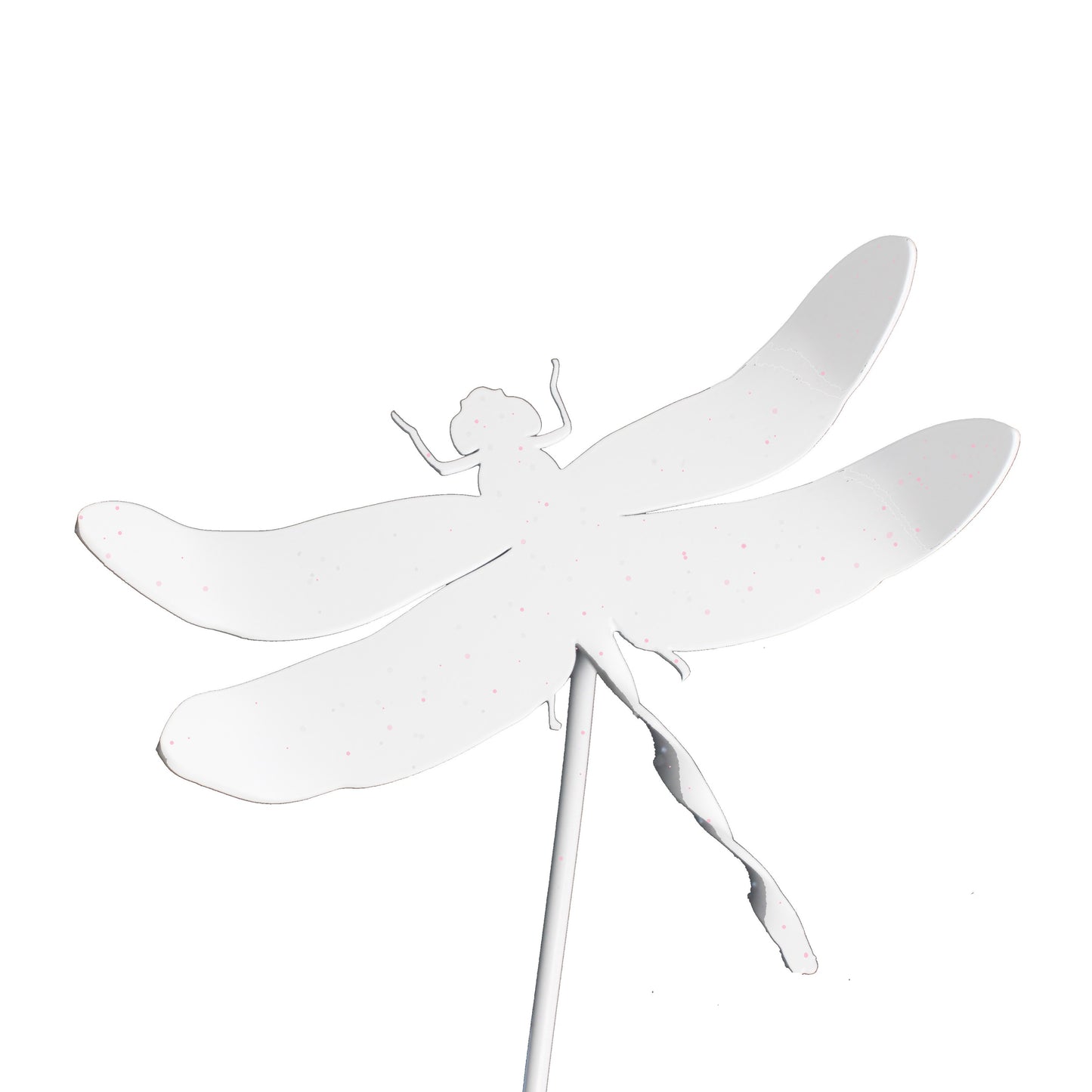 Metal dragonfly garden stake in off white powder coat