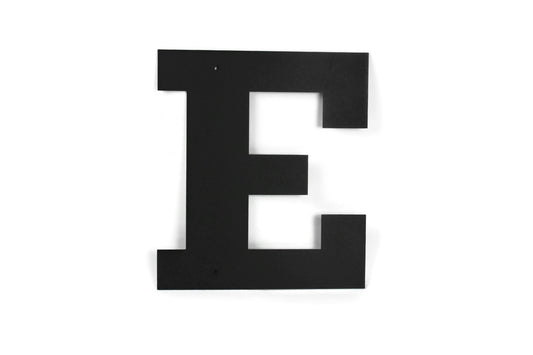 Metal letter E in black powder coat
