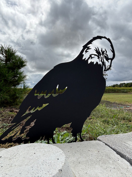 Solemn Eagle Metal Garden Stake 24 Inches Tall