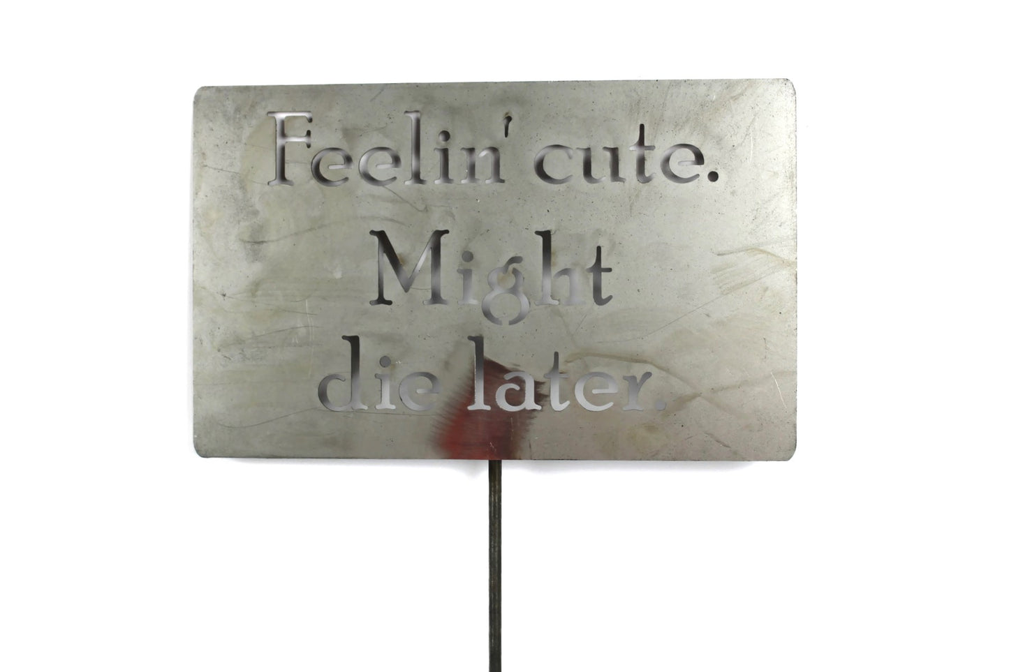 Feelin' cute. Might die later. Metal Garden Stake Sign 23 to 48 Inches Tall