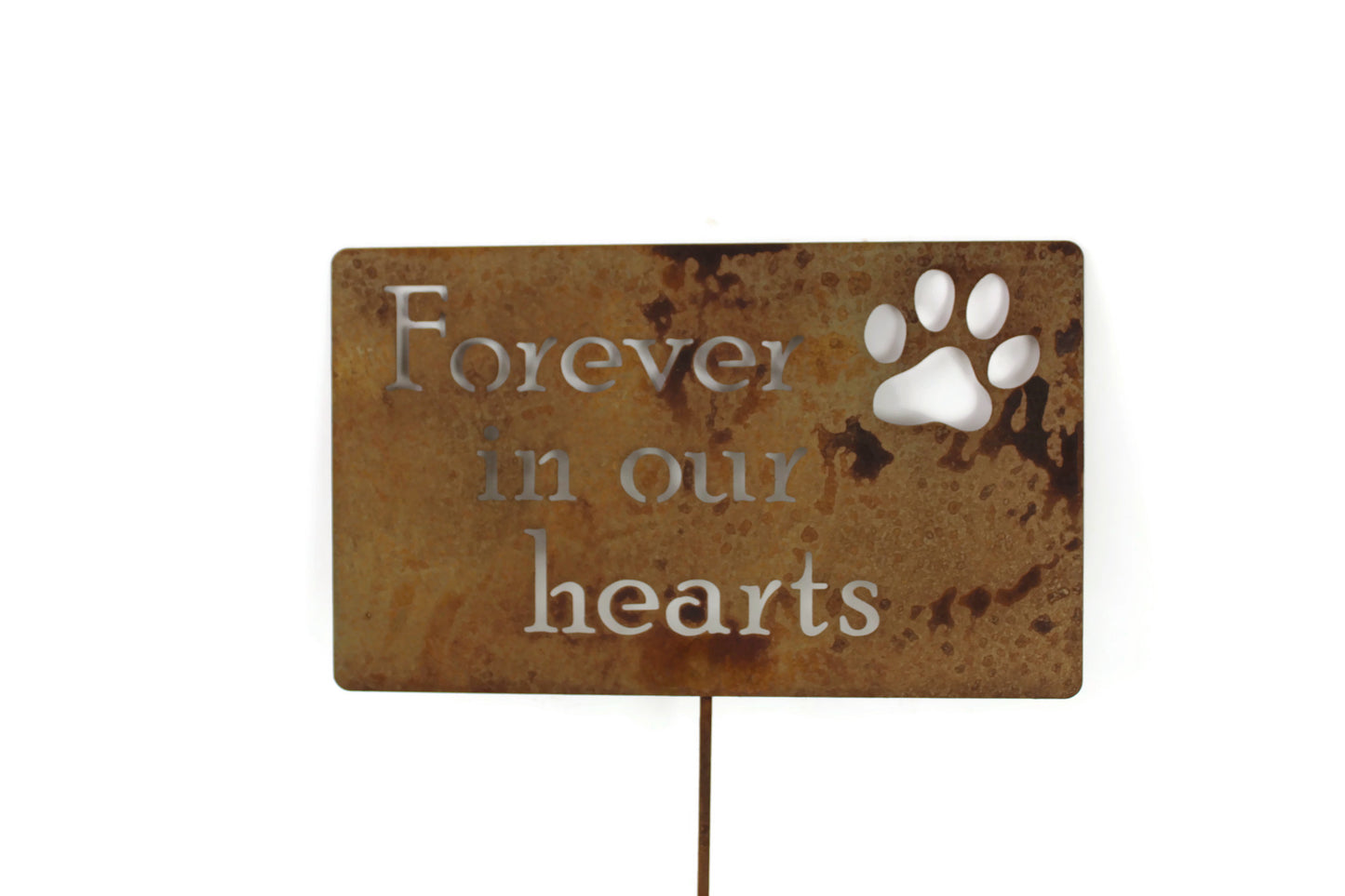 Forever In Our Hearts Pet Memorial Paw Print Metal Garden Stake 23 to 48 Inches Tall