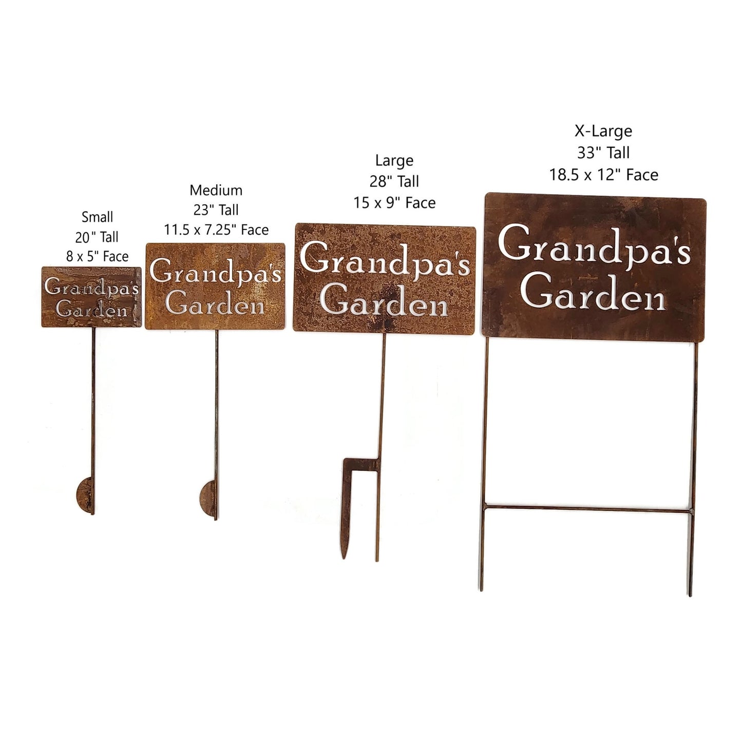 Grandpa's Garden small, medium,large, and extra large rusty garden stake sign