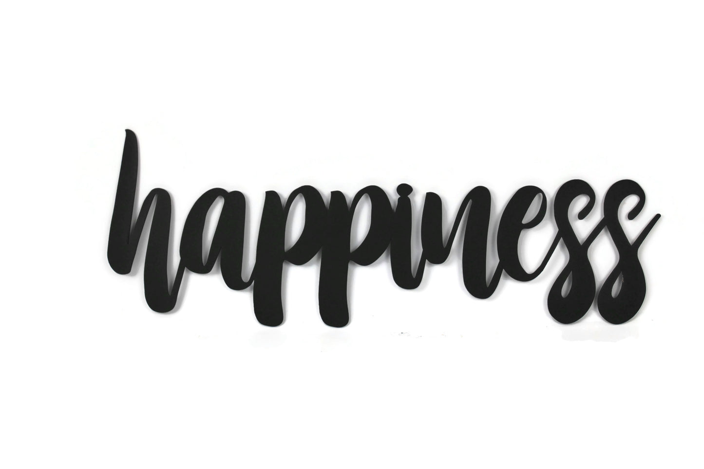 happiness metal script word sign in black powder coat