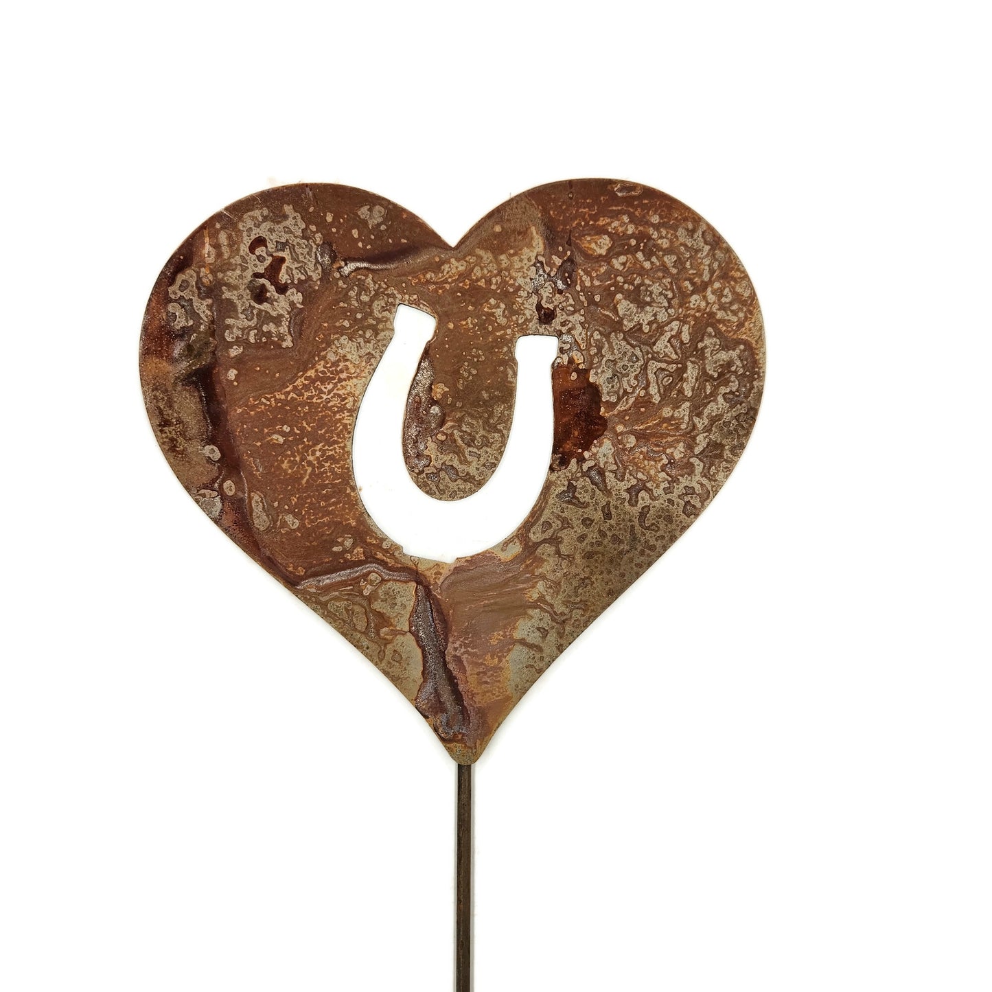 Horse Shoe Metal Heart Memorial Stake 20 to 28 Inches Tall
