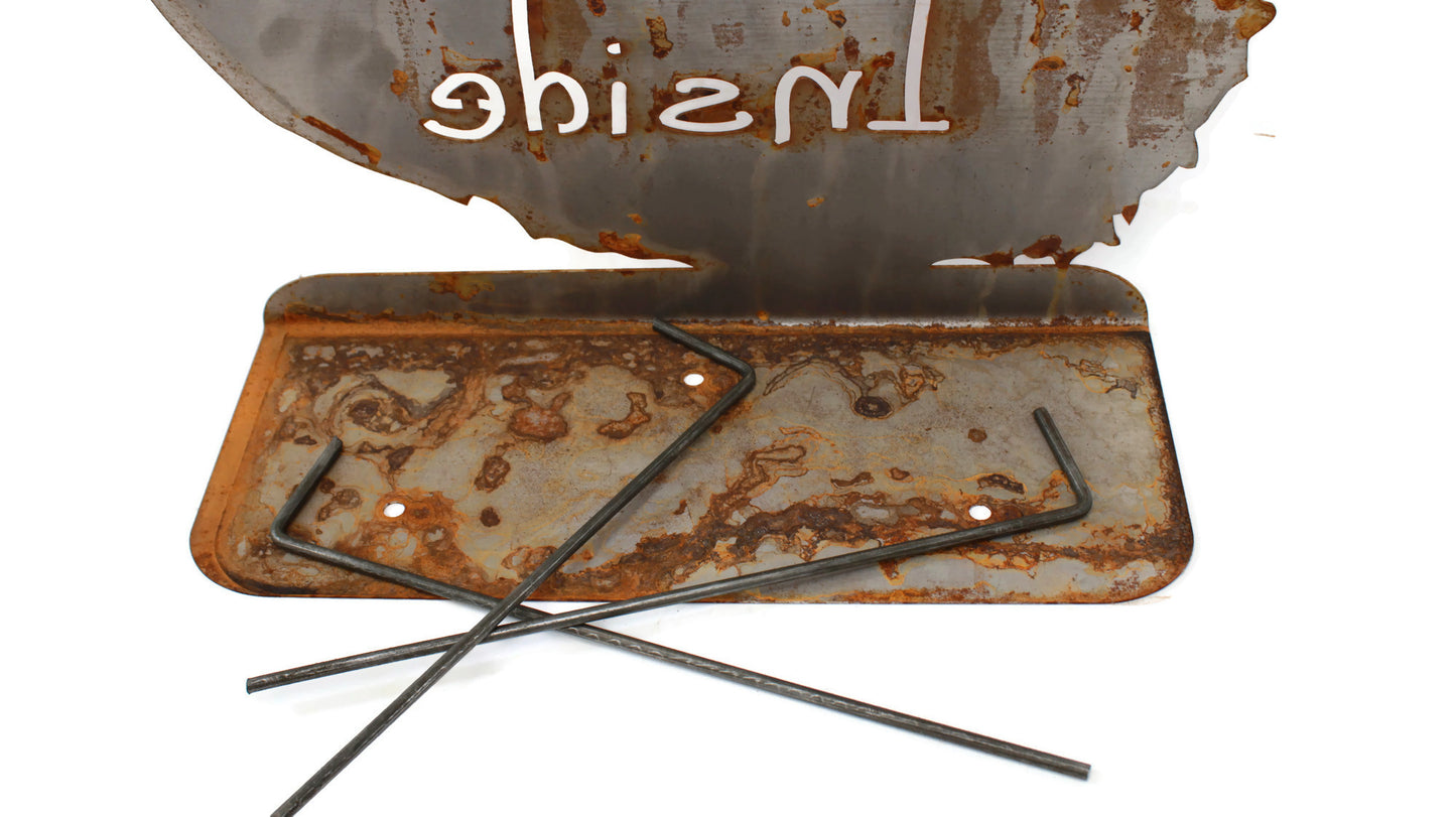 Hot Chicks Inside rusty metal garden sign with stakes