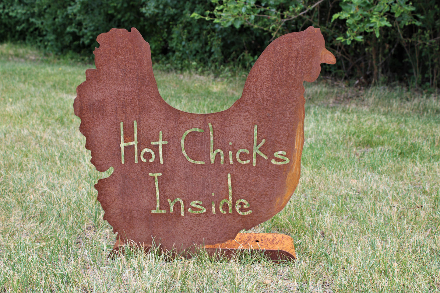 Hot Chicks Inside extra large rusty metal garden stake