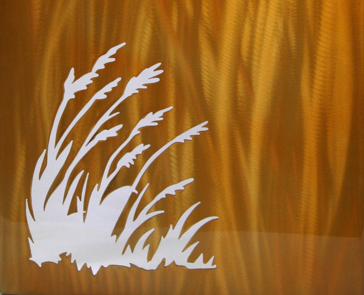 Gold wheat aluminum panel wall art