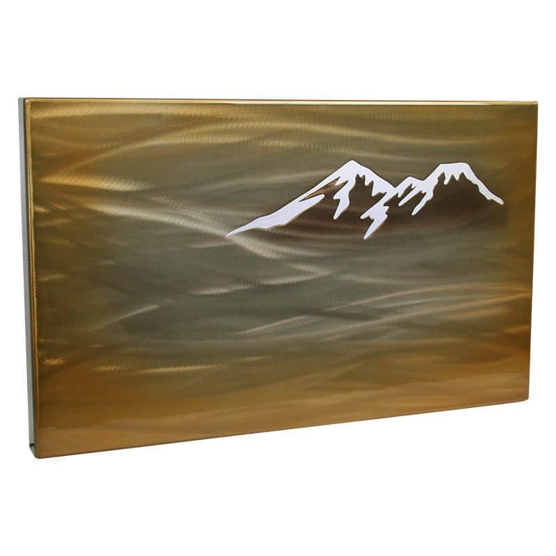 Mountains in Fog Hand Polished and Painted Aluminum Art Panel with LED Lighting 18x30 Inches