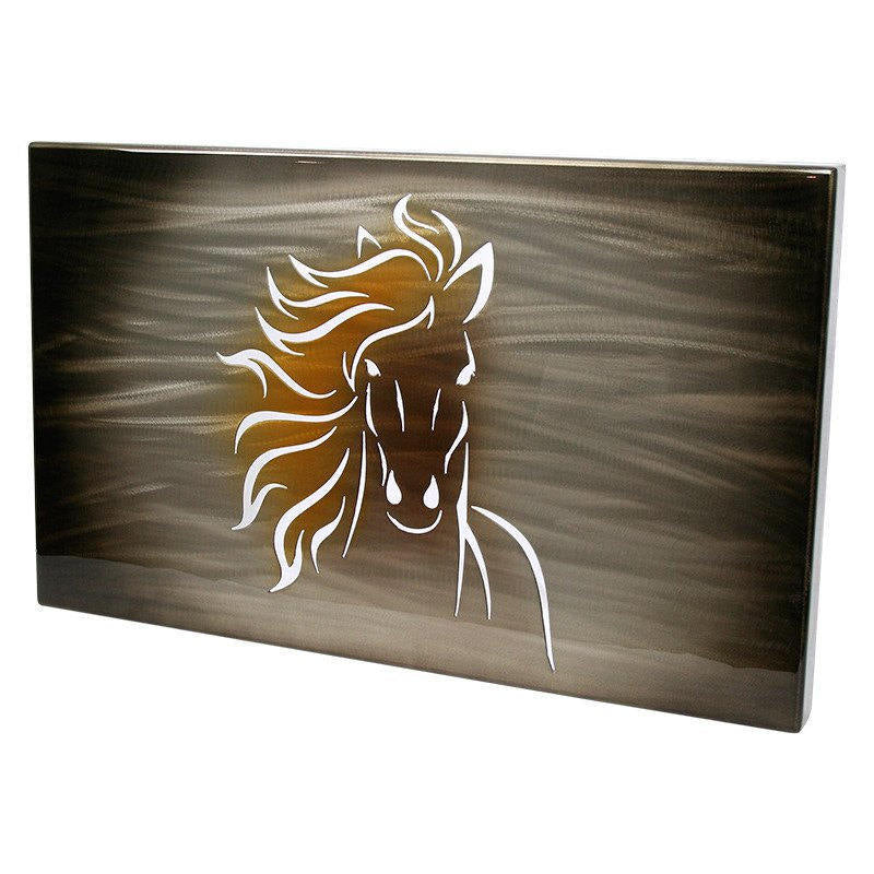 Running horse face silhouette with LED backlighting