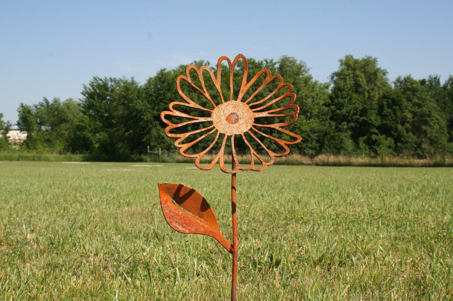 Metal Garden Stake Yard Art Gift Set - Butterfly, Daisy and Twisted Daisy up to 23" Tall