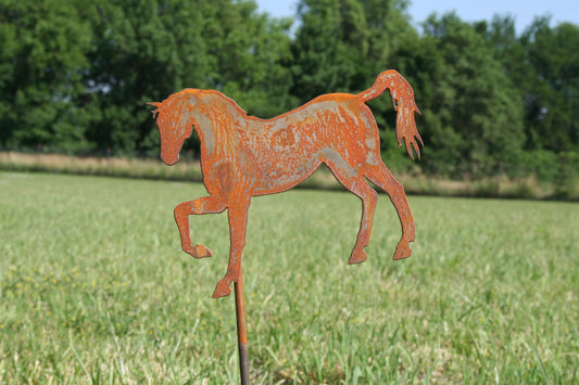 Prancing horse rusty metal garden stake