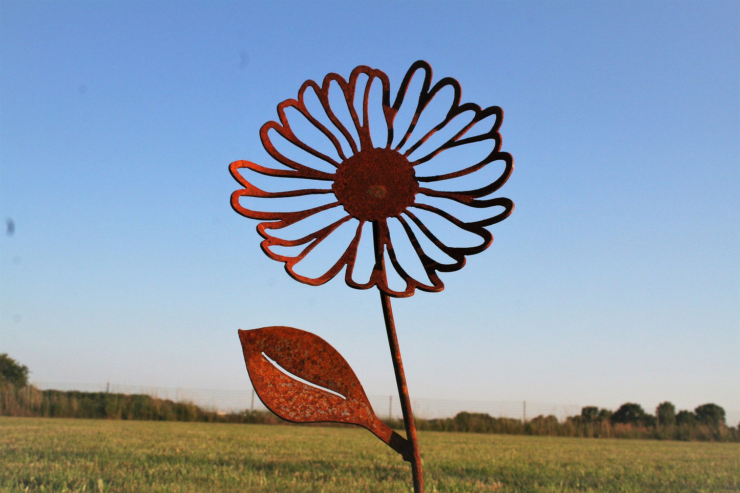 Rusty daisy metal garden stake
