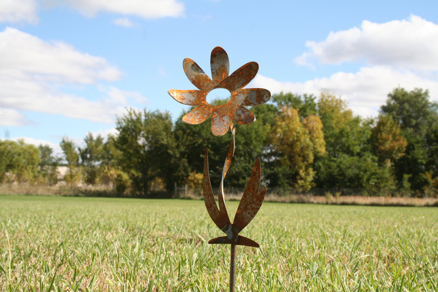 Metal Garden Stake Yard Art Gift Set - Butterfly, Daisy and Twisted Daisy up to 23" Tall