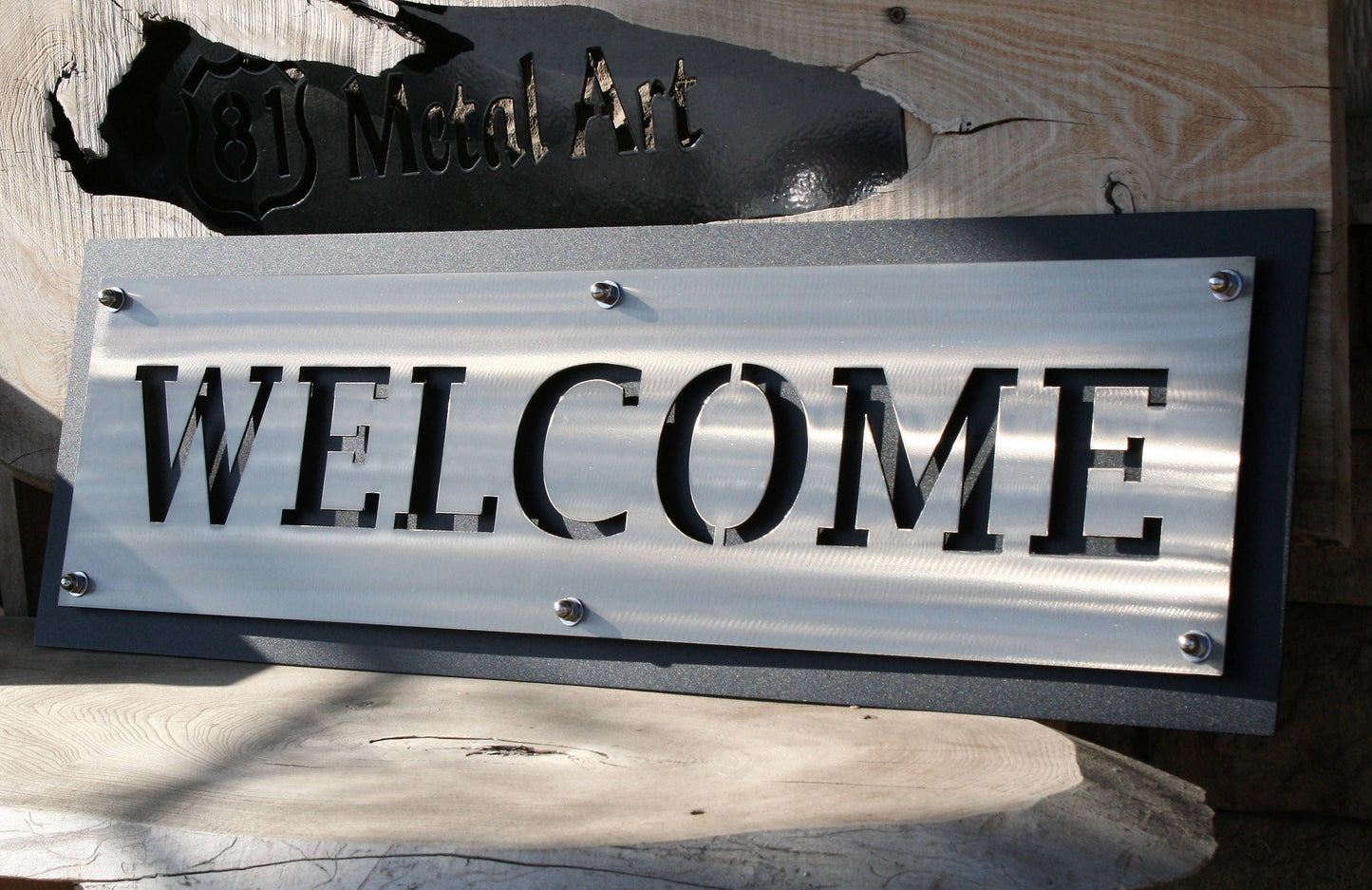 Wide Layered Stainless WELCOME Sign 32" Wide