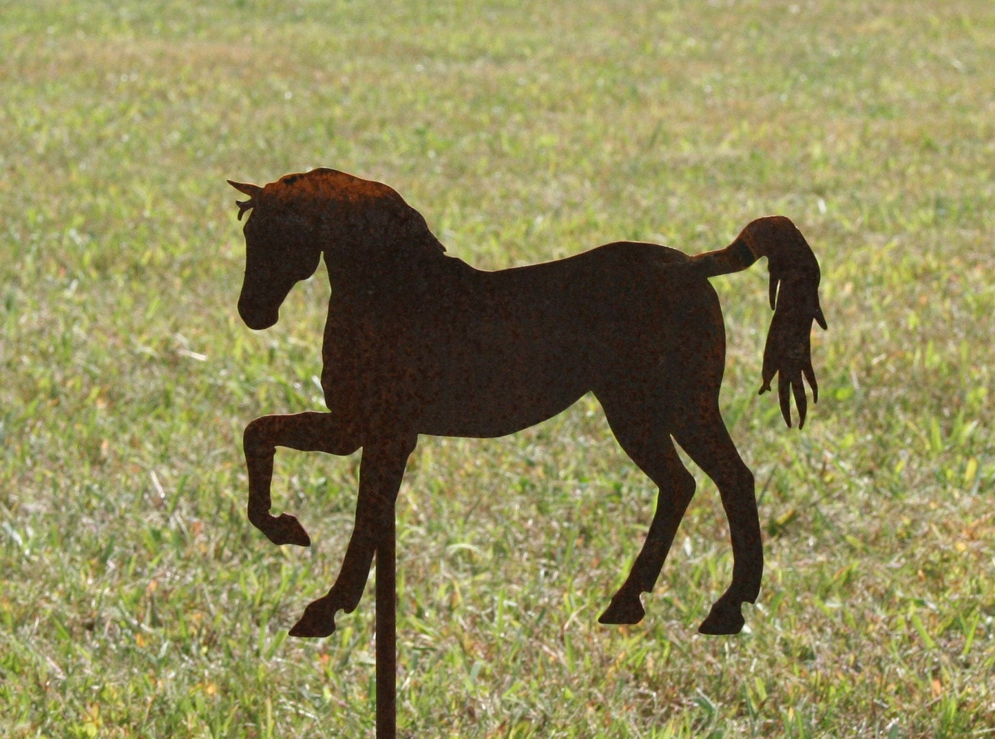 Prancing horse rusty metal garden stake