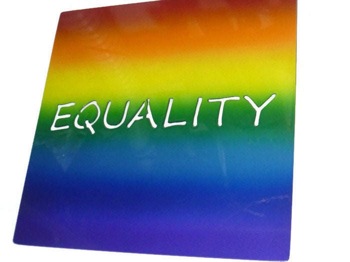 Rainbow airbrushed metal wall sign with EQUALITY text