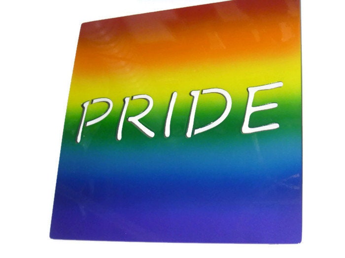 Rainbow airbrushed metal wall sign with PRIDE text
