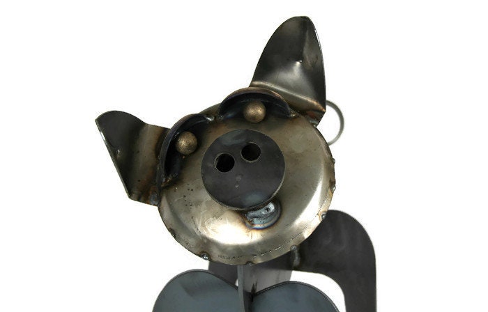 Raw steel pig garden statue with curly tail
