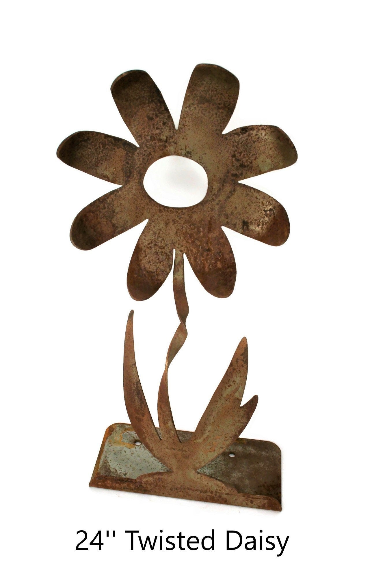 Metal Daisy Flower Giant Rustic Stake 24 to 36 Inches Tall