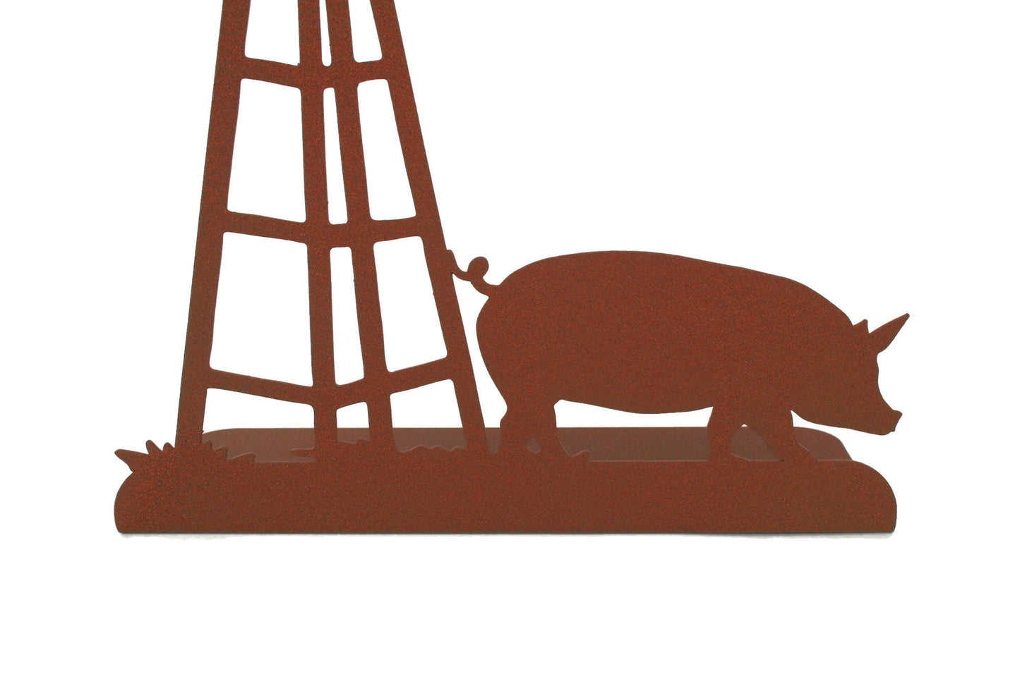Windmill and Pig Tabletop Metal Home Decor 14.75 Inches Tall