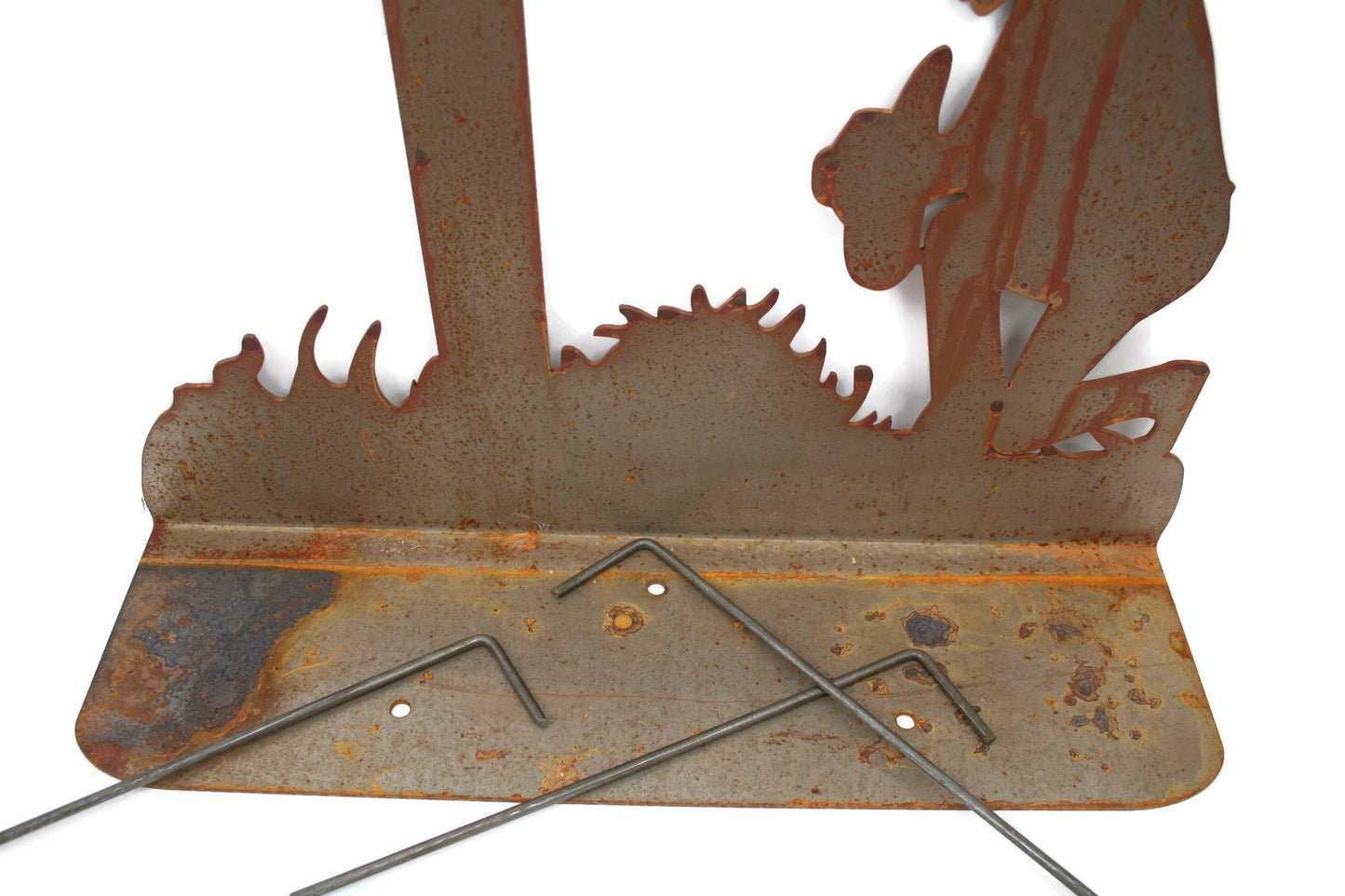 Praying cowboy rusty metal yard stake with stakes