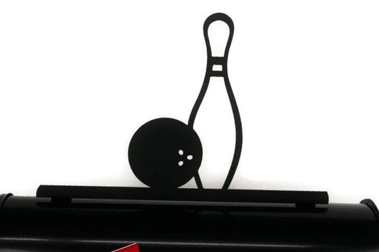 Black bowling ball and pin mailbox topper installed on a mailbox makes a great bowling gift