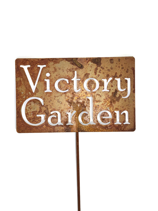 Victory Garden rusty garden stake sign