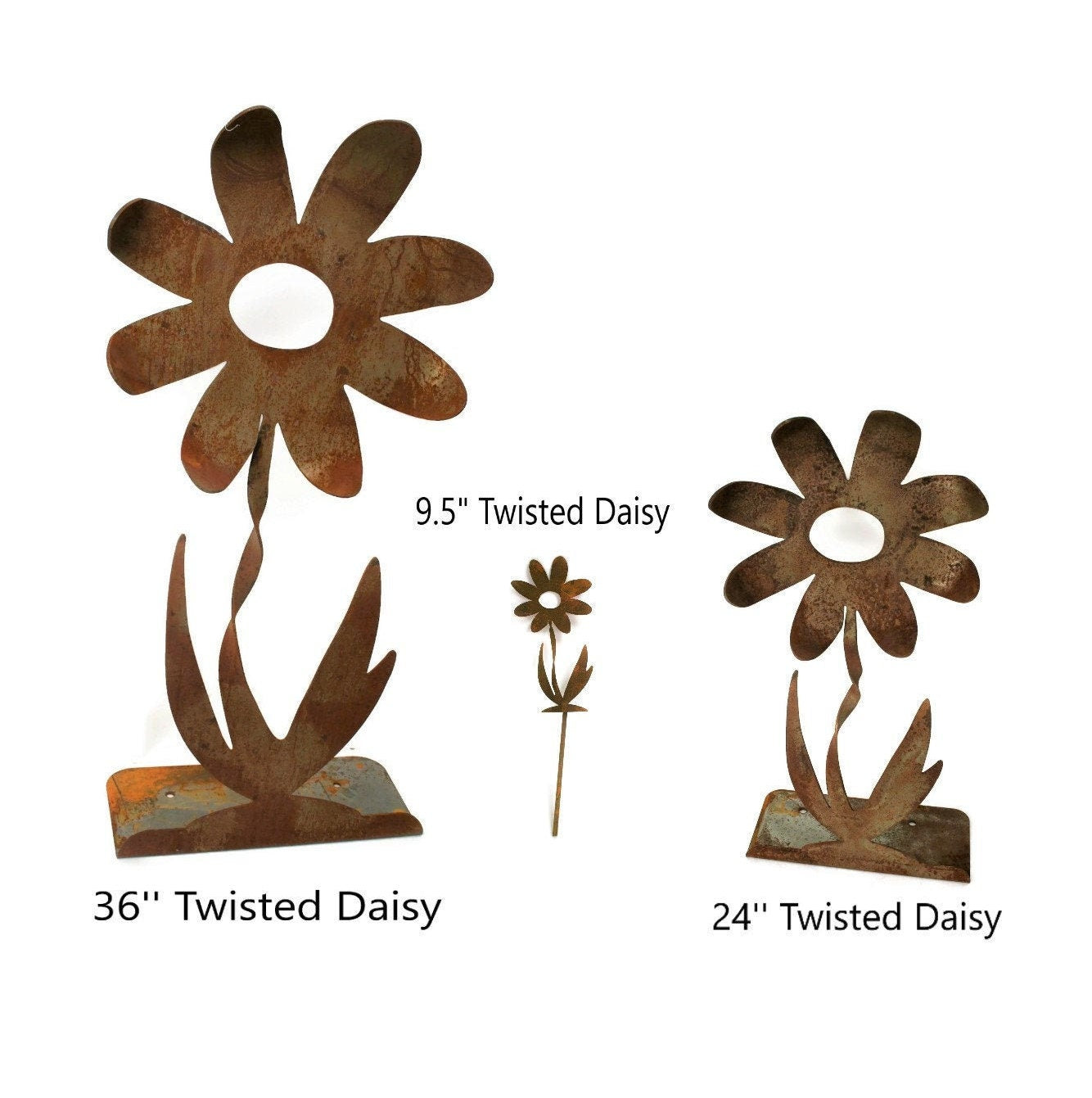 Metal Daisy Flower Giant Rustic Stake 24 to 36 Inches Tall