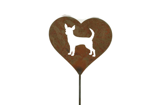 Heart-shaped chihuahua dog memorial sign in naturally rusted finish