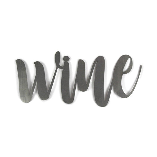 wine metal script word sign in raw steel