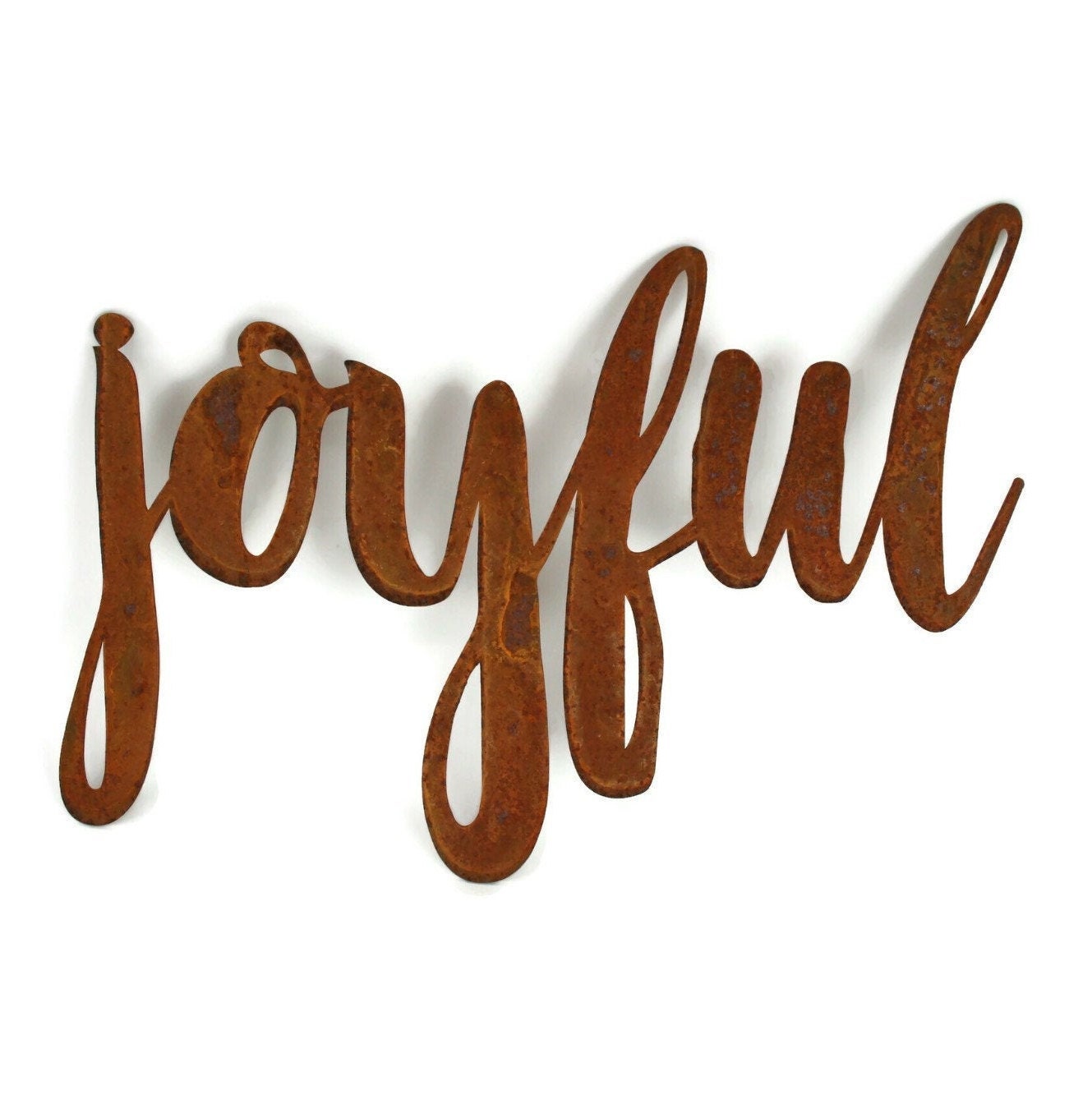 joyful metal script word sign in rust