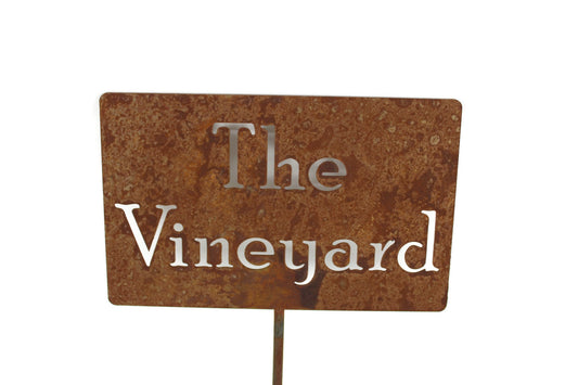 The Vineyard rusty garden stake sign