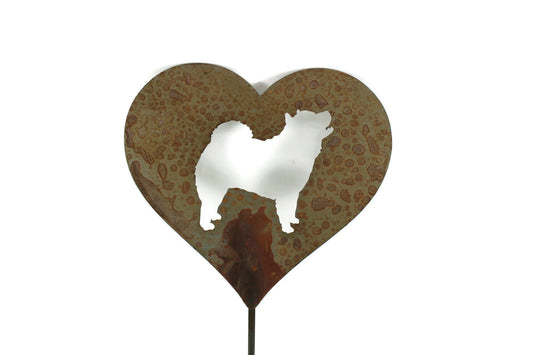Heart-shaped chow chow dog memorial sign in naturally rusted finish