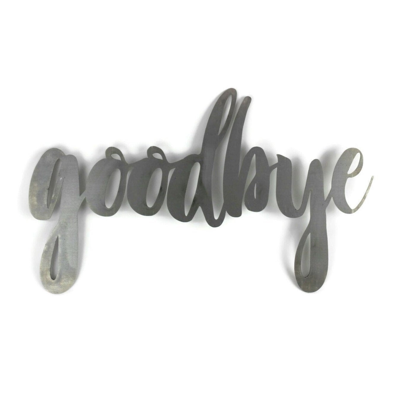 goodbye metal script word sign in raw steel