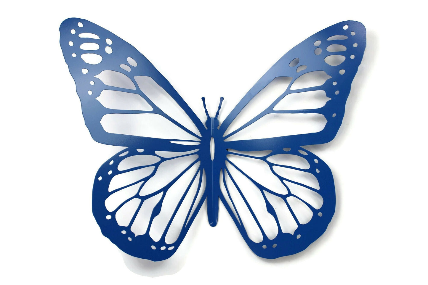 Blue powder coat metal monarch butterfly wall art
